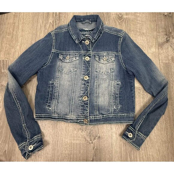 Maurices Jean Jacket Small Cropped Boho Blue Fade Denim Pockets Stretch Western - Picture 2 of 9